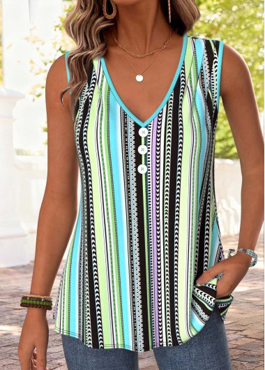 women clothes image of Multi Color Striped Curved Hem Sleeveless Tank Top