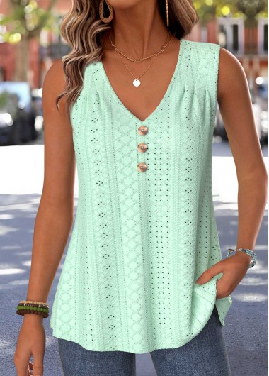 women clothes image of Mint Green Curved Hem Sleeveless V Neck Tank Top