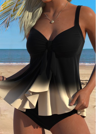 women clothes image of Black Mid Waisted Tie Ombre Tankini Set