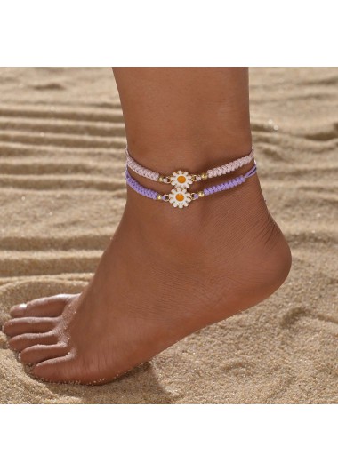 women clothes image of Light Purple Flower Adjustable Anklet Set