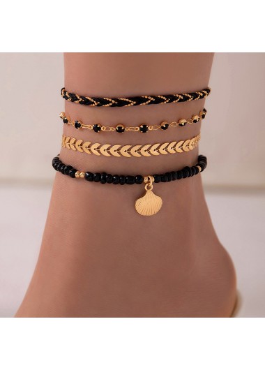 women clothes image of Black Color Shell Alloy Detail Anklets