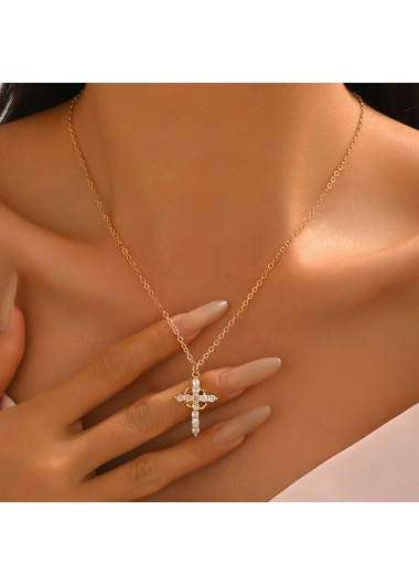 women clothes image of Golden Zircon Cross Design Copper Necklace