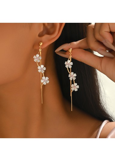 women clothes image of Golden Flower Tassel Design Plastic Earrings