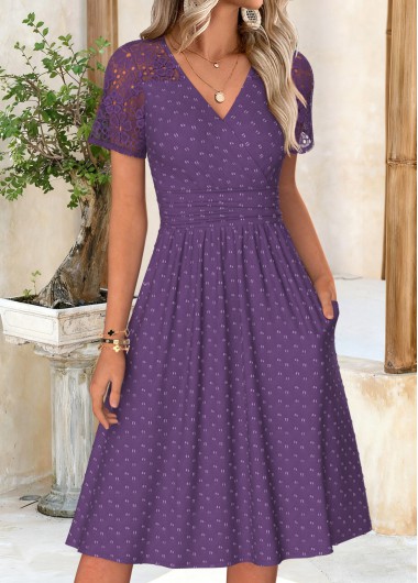 women clothes image of Purple Surplice Short Sleeve V Neck Dress