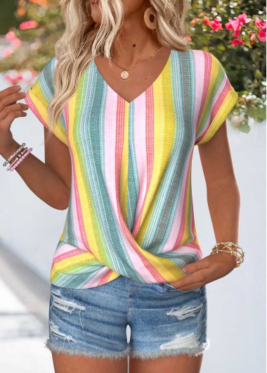 women clothes image of Multi Color Tummy Coverage Short Sleeve T Shirt