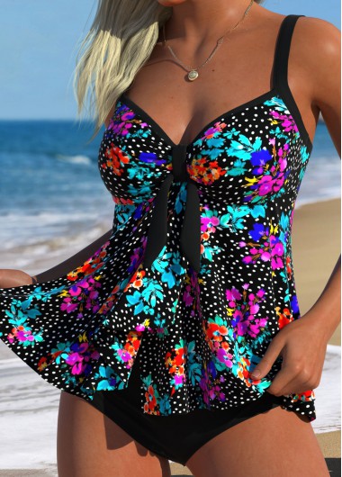 women clothes image of Multi Color Mid Waisted Tie Tankini Set