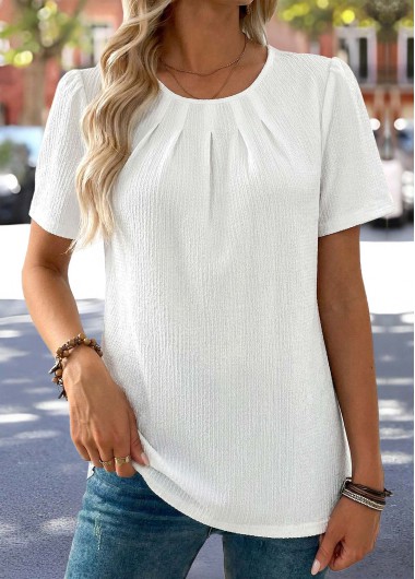 women clothes image of White Tummy Coverage Short Sleeve Round Neck T Shirt