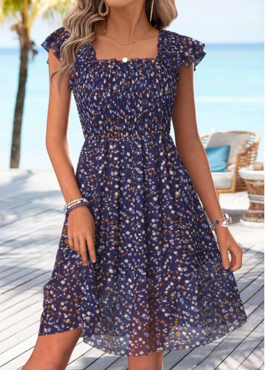 women clothes image of Purple Ditsy Floral Print Short Corset Square Neck Dress