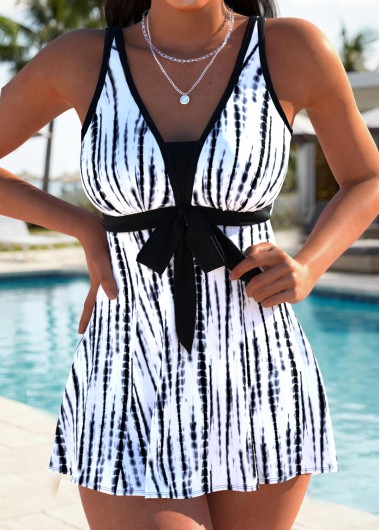 women clothes image of Black Mid Waisted Patchwork Tie Dye Print Tankini Set