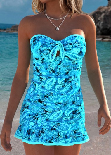 women clothes image of Cyan Mid Waisted Two-piece Paisley Print Tankini Set