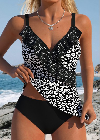 women clothes image of Black Surplice Leopard V-Neck Bikini Top