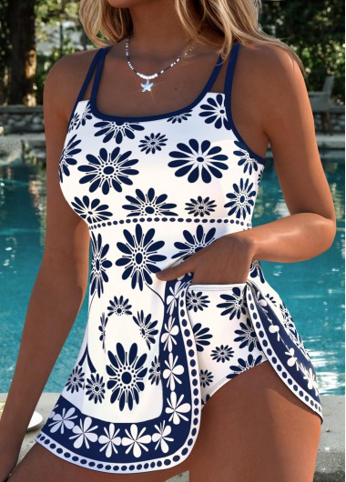 women clothes image of Navy Layered Random Floral Print One Piece Swimdress