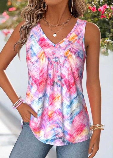 women clothes image of Multi Color Geometric Print Patchwork Sleeveless Tank Top