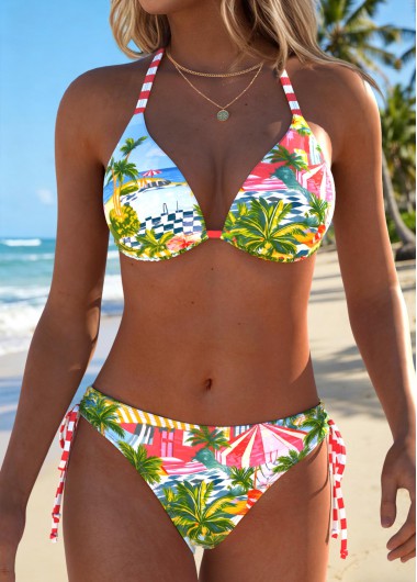 women clothes image of White Low Waisted Pull On Floral Print Bikini Set
