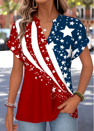 women clothes image of American Flag Multi Color Short Sleeve T Shirt