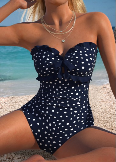 women clothes image of Black Cut Out Polka Dot One Piece Swimwear