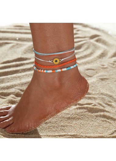 women clothes image of Orange Flower Adjustable Beaded Anklet Set