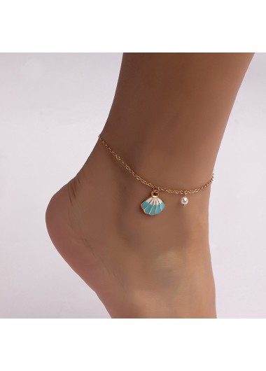women clothes image of Mint Green Pearl Shell Alloy Anklet