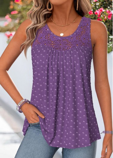 women clothes image of Purple Patchwork Sleeveless Scoop Neck Tank Top