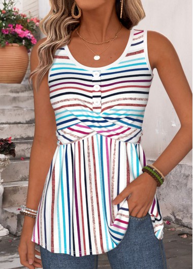 women clothes image of Multi Color Striped Corset Sleeveless Round Neck Tank Top