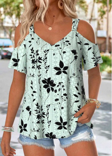 women clothes image of Sage Green Tummy Coverage Floral Print T Shirt