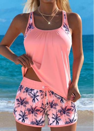 women clothes image of Dusty Pink Mid Waisted Patchwork Tankini Set
