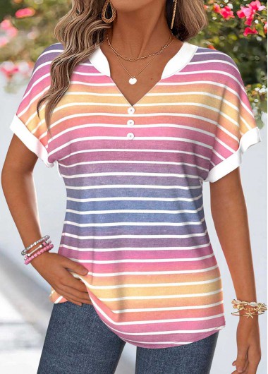 women clothes image of Multi Color Split Short Sleeve T Shirt