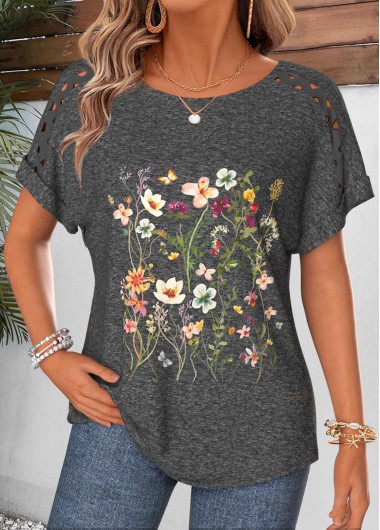 women clothes image of Dark Grey Marl Ditsy Floral Print T Shirt