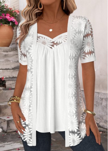 women clothes image of Plus Size White Patchwork Fake Two Piece Twinset