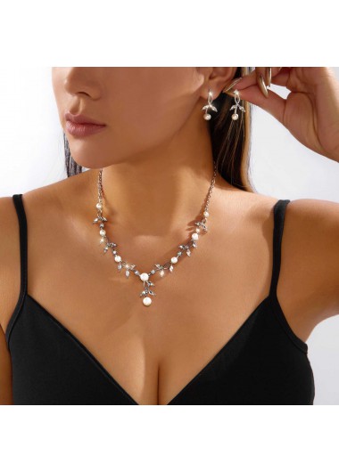 women clothes image of Silver Color Rhinestone Earrings and Necklace