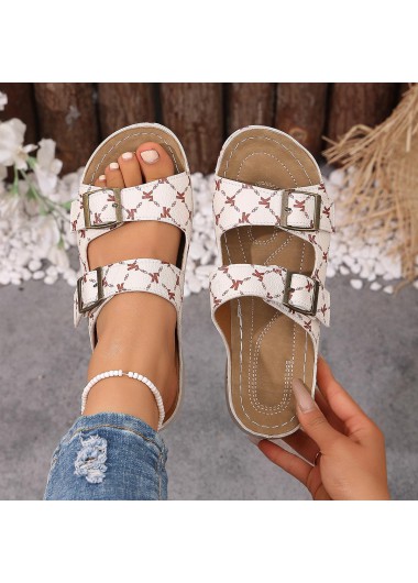 women clothes image of Beige Geometric Print Round Toe Falt Sandals