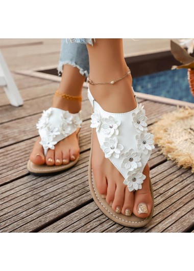 women clothes image of White Floral Toe Post Falt Sandals