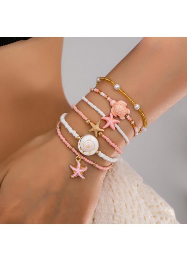 women clothes image of Pink Turtle Starfish Beaded Bracelet Set