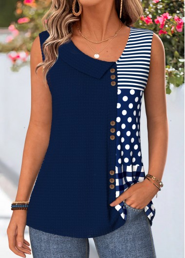 women clothes image of Navy Geometric Print Patchwork Sleeveless Tank Top