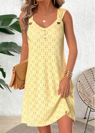 women clothes image of Yellow Short Tummy Coverage Sleeveless V Neck Dress