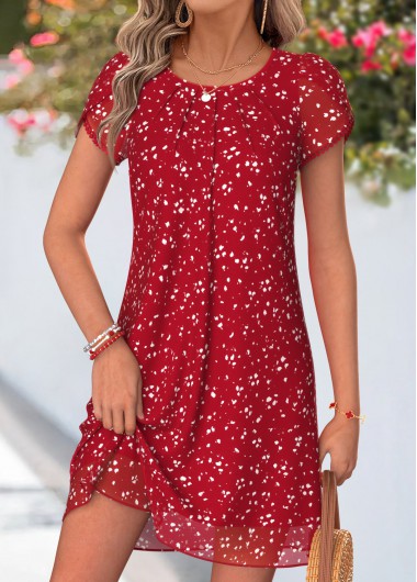 women clothes image of Red Polka Dot Short Layered Round Neck Dress