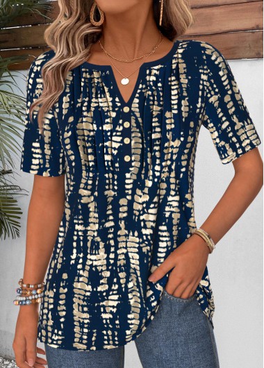 women clothes image of Navy Polka Dot Curved Hem Short Sleeve T Shirt