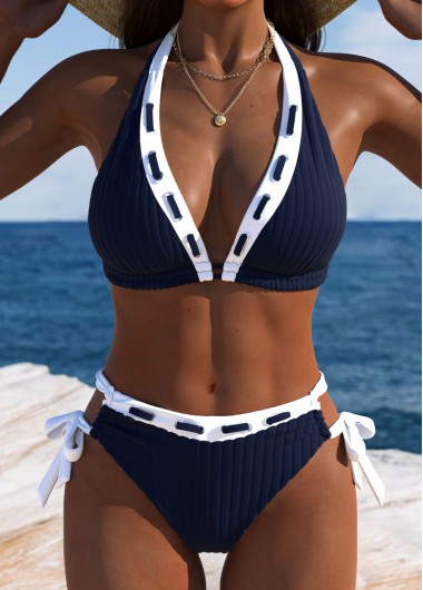 women clothes image of Navy Low Waisted Lace Up Bikini Set