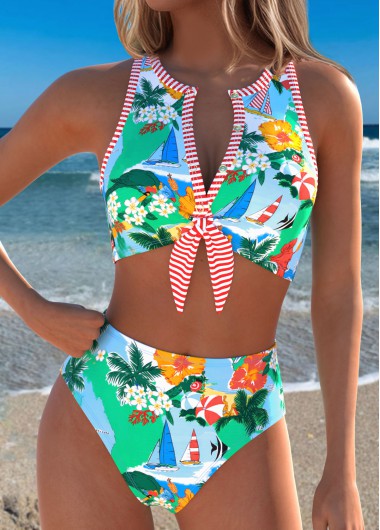 women clothes image of Multi Color Mid Waisted Two-piece Landscape Print Bikini Set