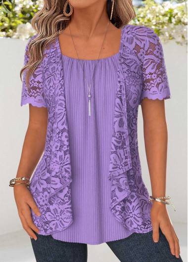 women clothes image of Purple Two-piece Short Sleeve Cardigan and Tank Top