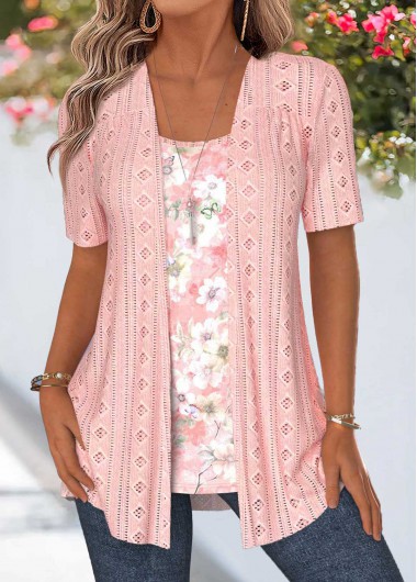 women clothes image of Pink Floral Print Fake Two Piece Twinset