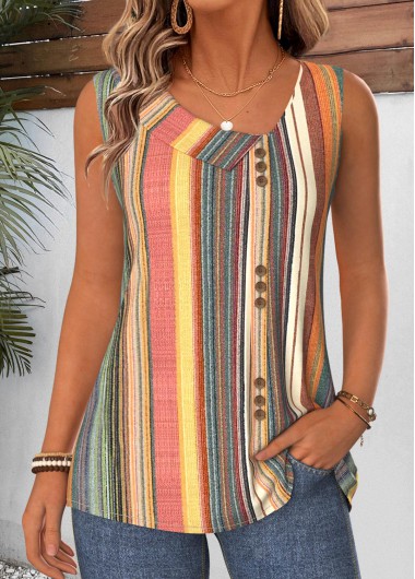 women clothes image of Multi Color Geometric Print Patchwork Sleeveless Tank Top