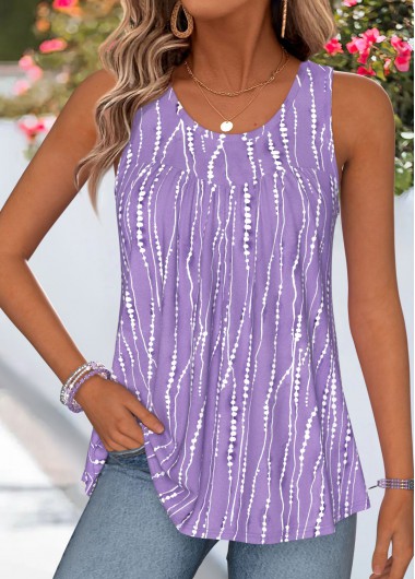 women clothes image of Light Purple Polka Dot Curved Hem Sleeveless Tank Top