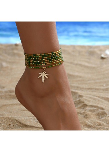 women clothes image of Green Color Seed Beads Detail Anklets