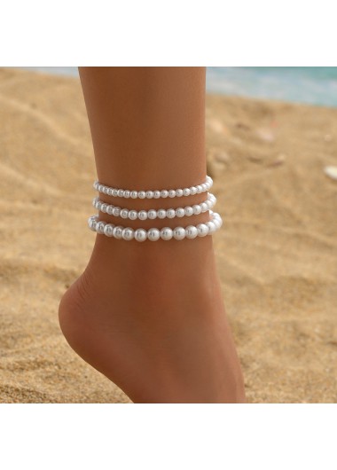 women clothes image of White Color Round Pearl Detail Anklets