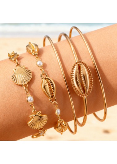 women clothes image of Golden Color Shell Iron Detail Bangles