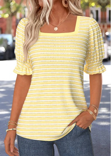 women clothes image of Light Yellow Curved Hem Half Sleeve T Shirt