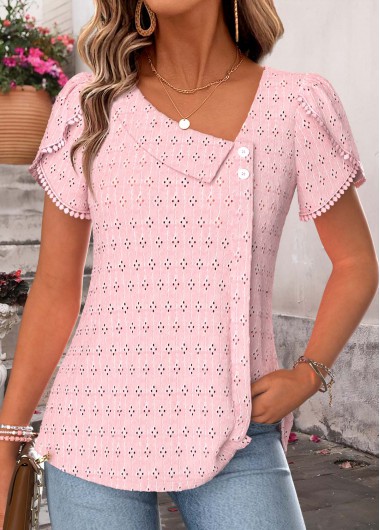 women clothes image of Light Pink Patchwork Short Sleeve T Shirt