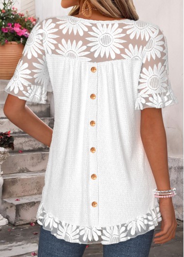 women clothes image of White Patchwork Short Sleeve Round Neck T Shirt
