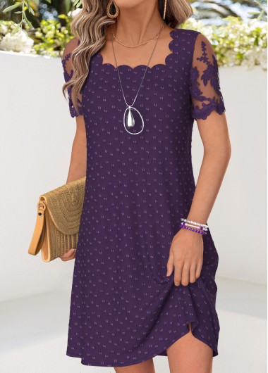 women clothes image of Purple Short Patchwork Square Neck Dress